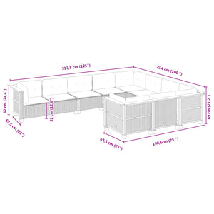 vidaXL 10-tlg. Garten-Sofagarnitur mit Kissen Grau Poly Rattan