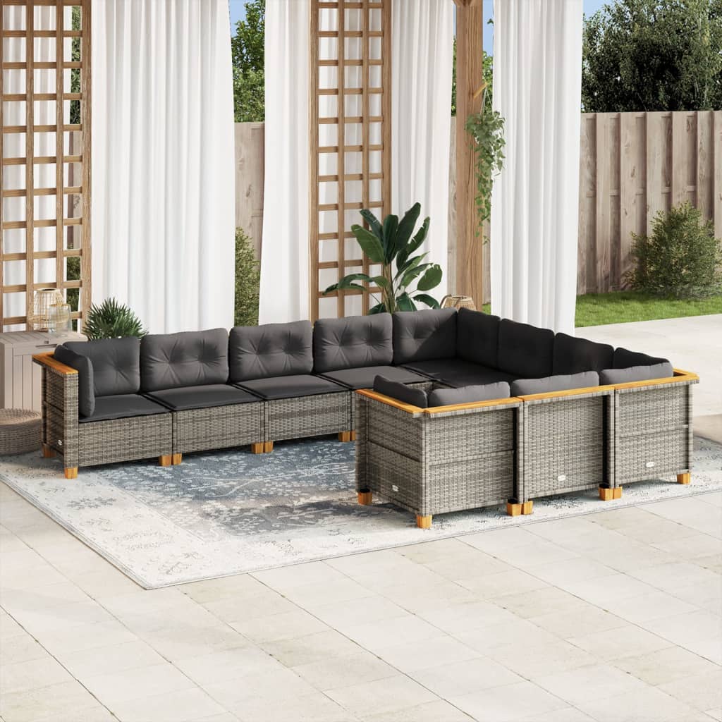 vidaXL 10-tlg. Garten-Sofagarnitur mit Kissen Grau Poly Rattan