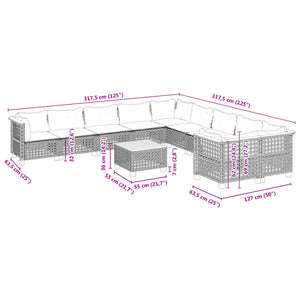 vidaXL 11-tlg. Garten-Sofagarnitur mit Kissen Grau Poly Rattan