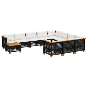 vidaXL 11-tlg. Garten-Sofagarnitur mit Kissen Schwarz Poly Rattan