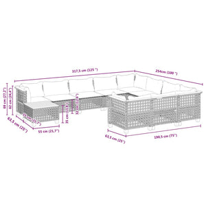 vidaXL 11-tlg. Garten-Sofagarnitur mit Kissen Schwarz Poly Rattan