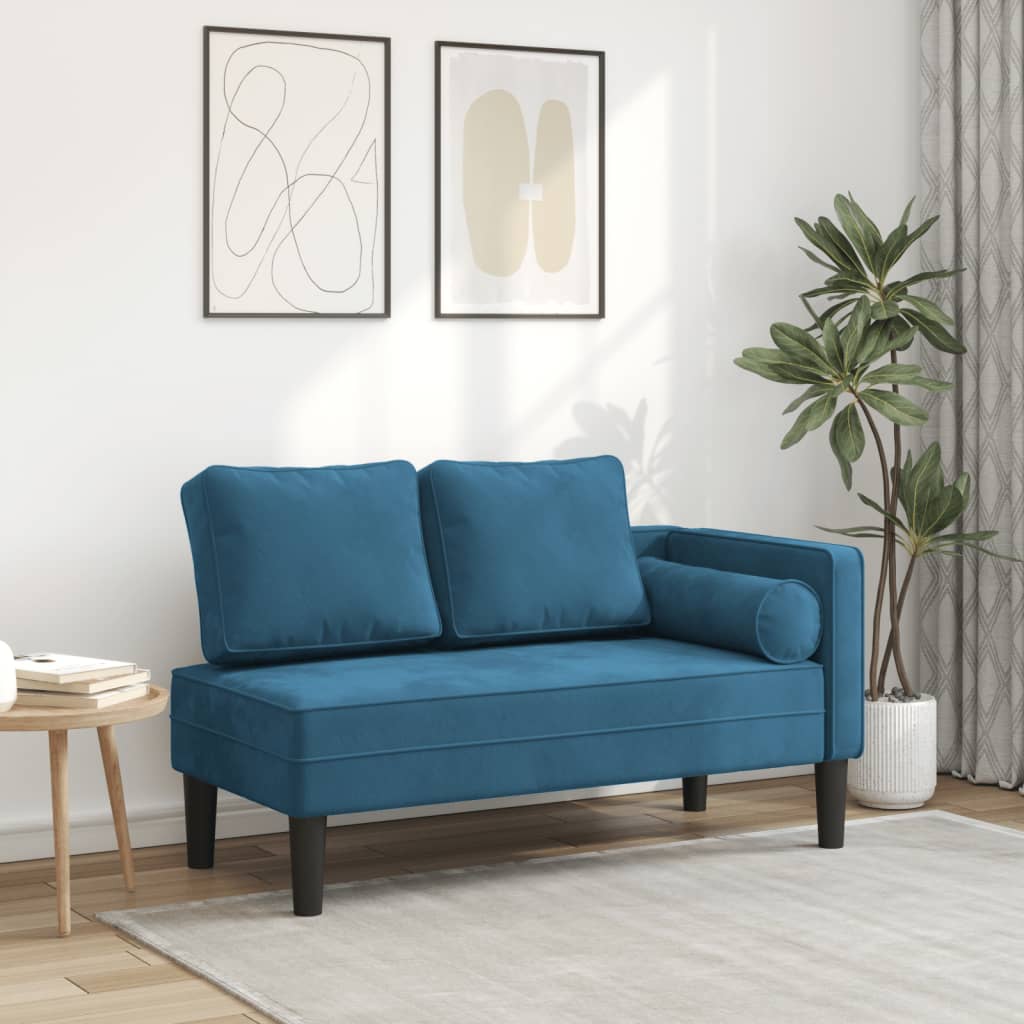 Chaiselongue mit Kissen Blau Samt Stilecasa