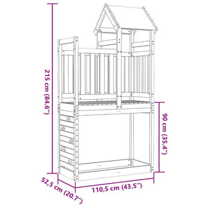 Spielturm mit Kletterwand 110,5x52,5x215cm Massivholz Douglasie