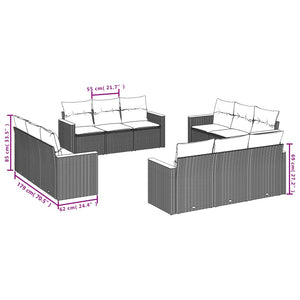 vidaXL 12-tlg. Garten-Sofagarnitur mit Kissen Grau Poly Rattan