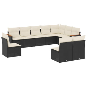 vidaXL 10-tlg. Garten-Sofagarnitur mit Kissen Schwarz Poly Rattan