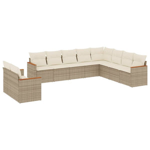 vidaXL 10-tlg. Garten-Sofagarnitur mit Kissen Beige Poly Rattan