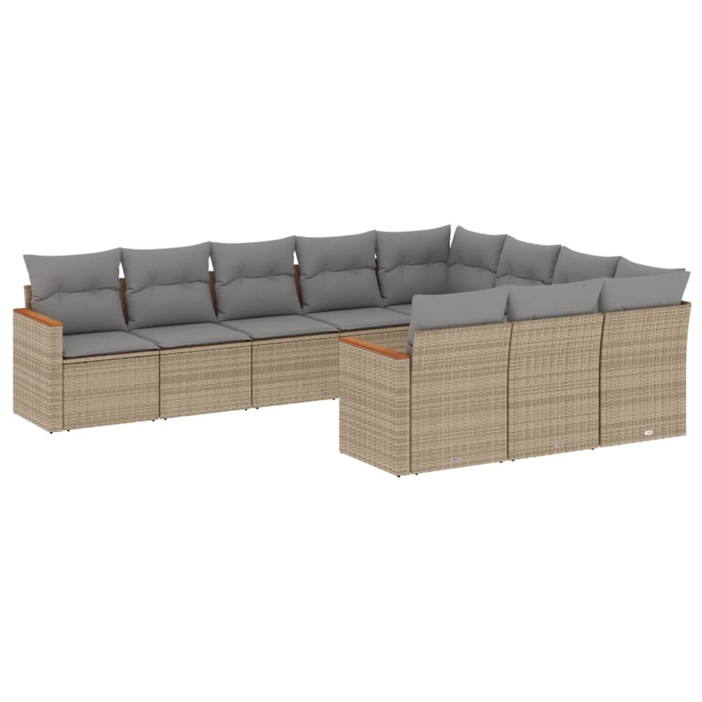 vidaXL 10-tlg. Garten-Sofagarnitur mit Kissen Beige Poly Rattan