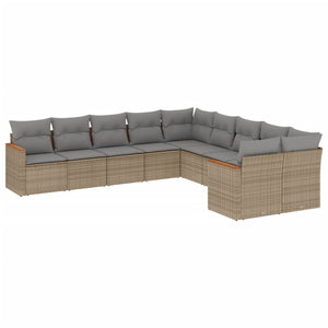 vidaXL 10-tlg. Garten-Sofagarnitur mit Kissen Beige Poly Rattan