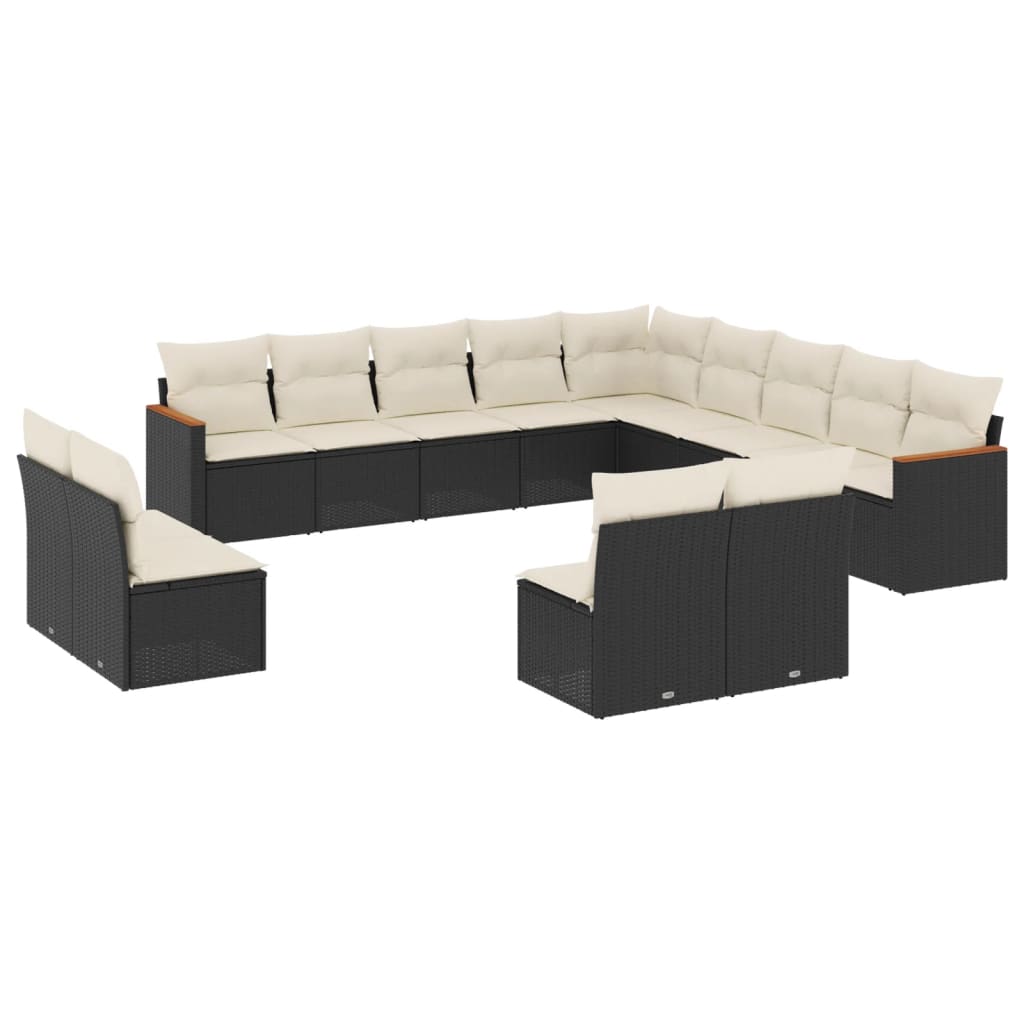 vidaXL 13-tlg. Garten-Sofagarnitur mit Kissen Schwarz Poly Rattan