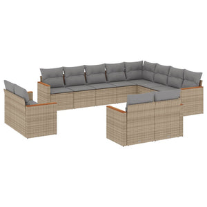 vidaXL 12-tlg. Garten-Sofagarnitur mit Kissen Beige Poly Rattan