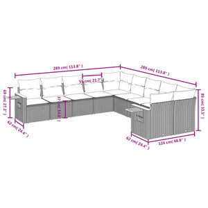 vidaXL 10-tlg. Garten-Sofagarnitur mit Kissen Schwarz Poly Rattan