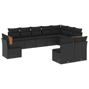 vidaXL 10-tlg. Garten-Sofagarnitur mit Kissen Schwarz Poly Rattan