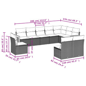 vidaXL 10-tlg. Garten-Sofagarnitur mit Kissen Schwarz Poly Rattan