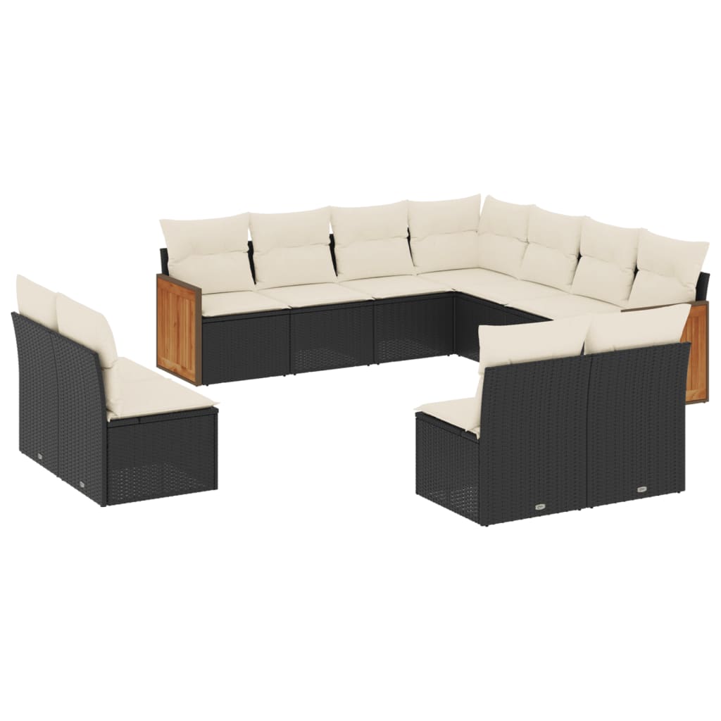 vidaXL 11-tlg. Garten-Sofagarnitur mit Kissen Schwarz Poly Rattan