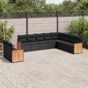 vidaXL 10-tlg. Garten-Sofagarnitur mit Kissen Schwarz Poly Rattan