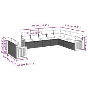 vidaXL 10-tlg. Garten-Sofagarnitur mit Kissen Grau Poly Rattan