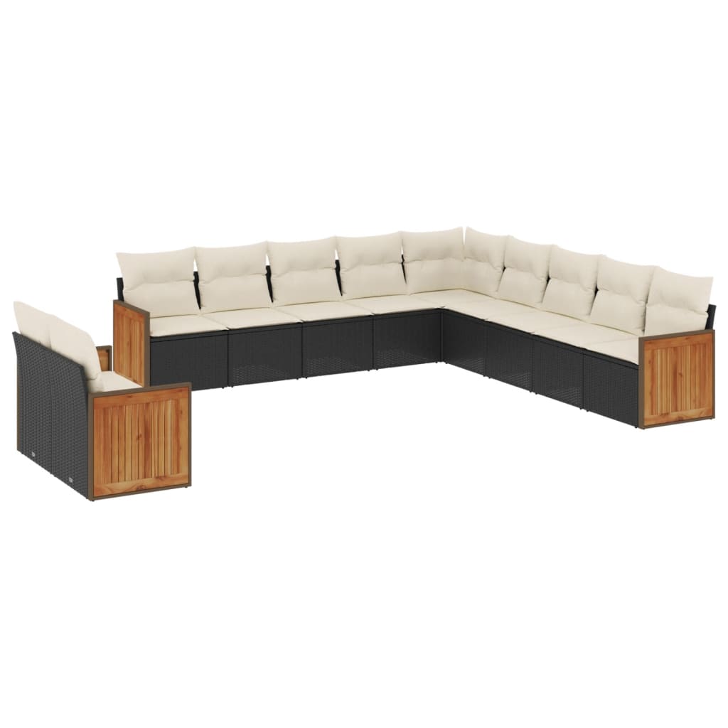 vidaXL 11-tlg. Garten-Sofagarnitur mit Kissen Schwarz Poly Rattan