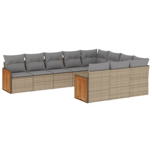 vidaXL 10-tlg. Garten-Sofagarnitur mit Kissen Beige Poly Rattan