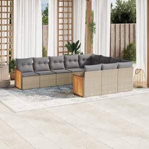 vidaXL 10-tlg. Garten-Sofagarnitur mit Kissen Beige Poly Rattan