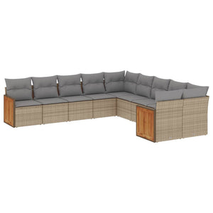 vidaXL 10-tlg. Garten-Sofagarnitur mit Kissen Beige Poly Rattan