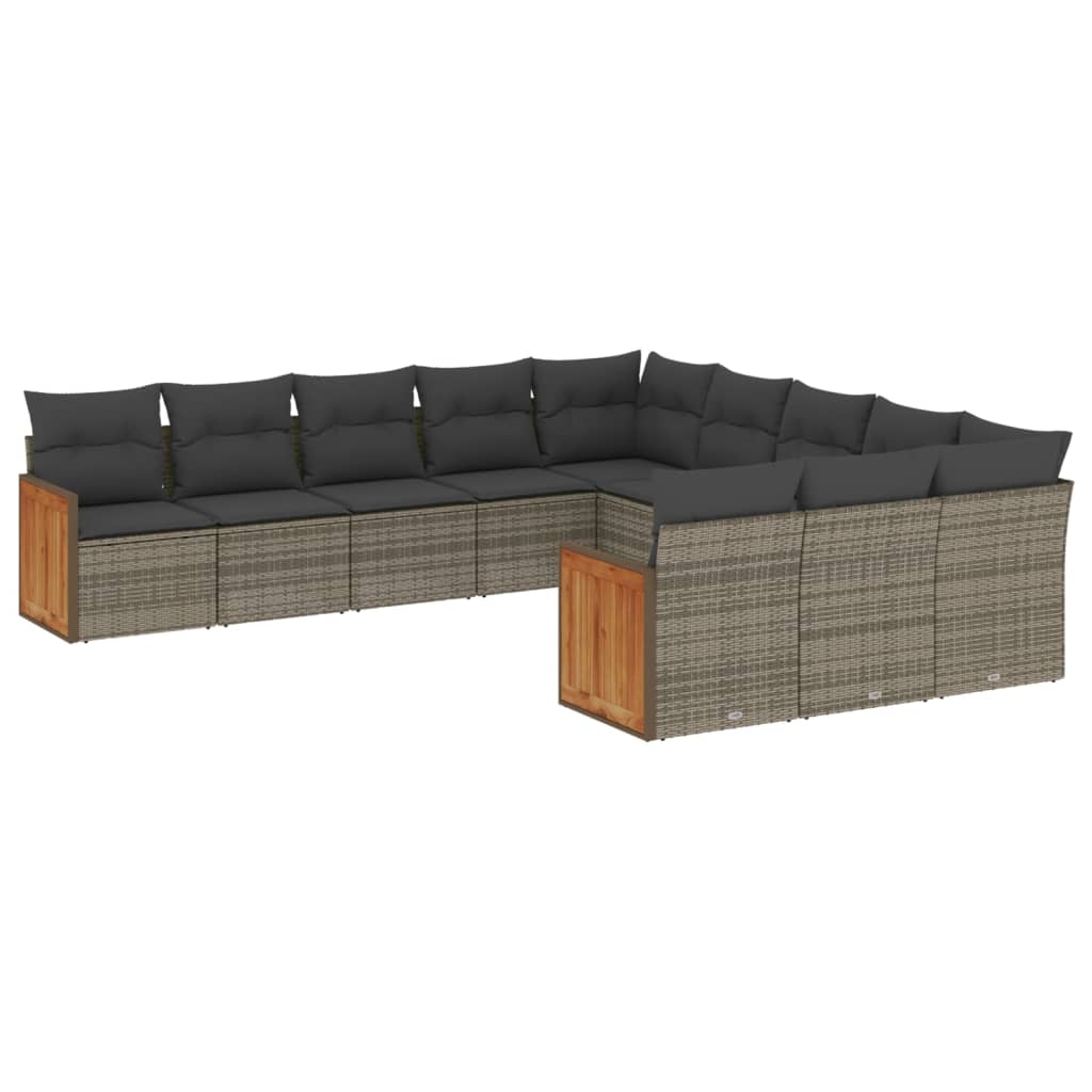 vidaXL 11-tlg. Garten-Sofagarnitur mit Kissen Grau Poly Rattan