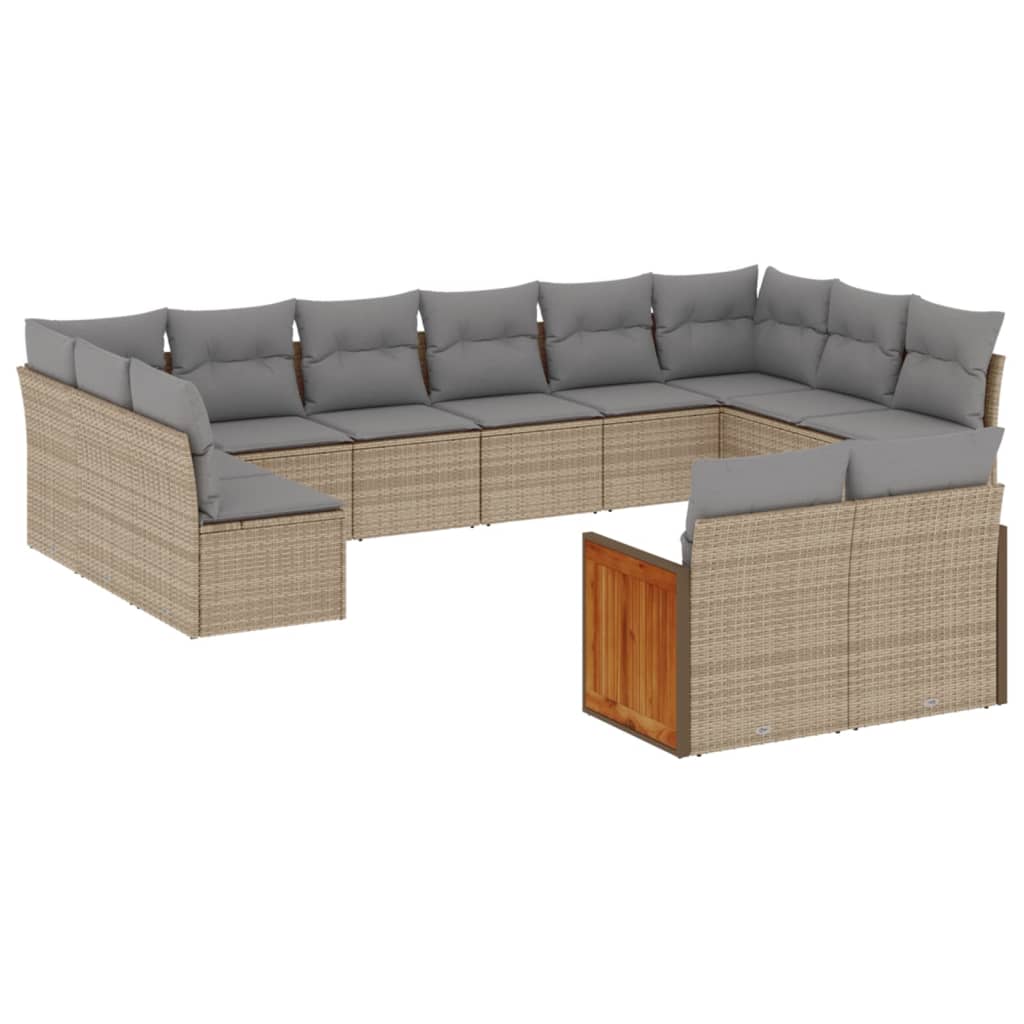 vidaXL 12-tlg. Garten-Sofagarnitur mit Kissen Beige Poly Rattan