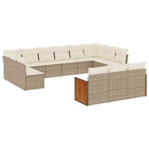 vidaXL 13-tlg. Garten-Sofagarnitur mit Kissen Beige Poly Rattan