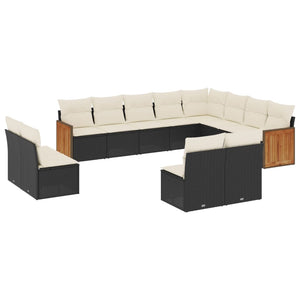 vidaXL 12-tlg. Garten-Sofagarnitur mit Kissen Schwarz Poly Rattan