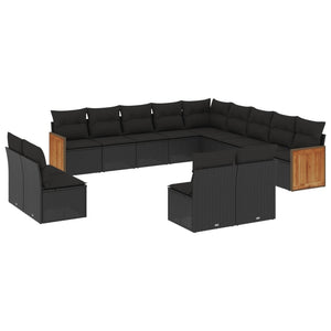 13-tlg. Garten-Sofagarnitur mit Kissen Schwarz Poly Rattan Stilecasa