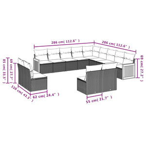 13-tlg. Garten-Sofagarnitur mit Kissen Schwarz Poly Rattan Stilecasa