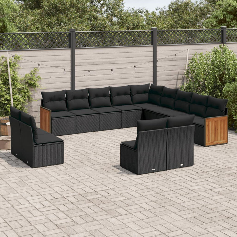 13-tlg. Garten-Sofagarnitur mit Kissen Schwarz Poly Rattan Stilecasa