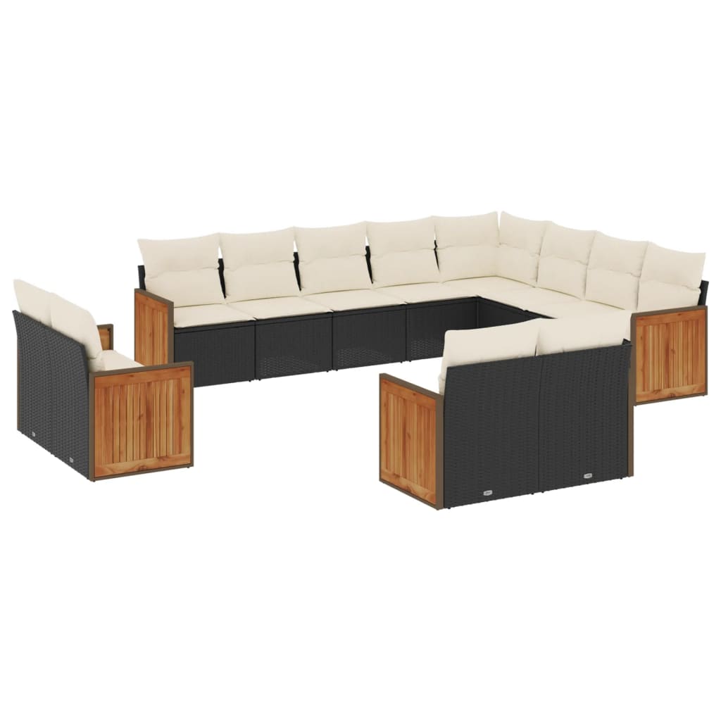 vidaXL 12-tlg. Garten-Sofagarnitur mit Kissen Schwarz Poly Rattan