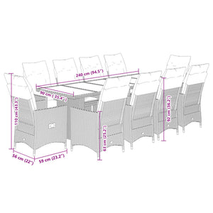 vidaXL 11-tlg. Garten-Bistro-Set mit Kissen Schwarz Poly Rattan