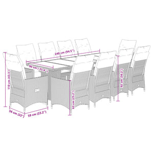 vidaXL 11-tlg. Garten-Bistro-Set mit Kissen Braun Poly Rattan