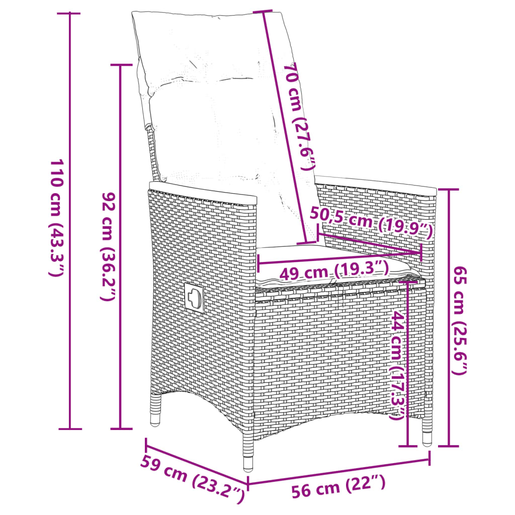 vidaXL 11-tlg. Garten-Bistro-Set mit Kissen Schwarz Poly Rattan