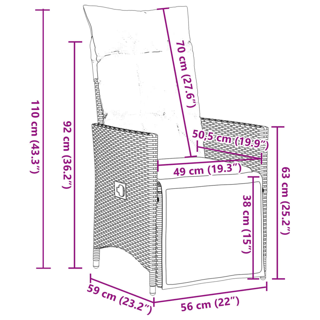 vidaXL 11-tlg. Garten-Bistro-Set mit Kissen Schwarz Poly Rattan