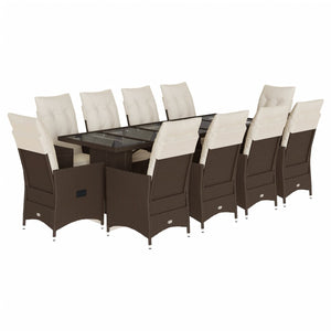 vidaXL 11-tlg. Garten-Bistro-Set mit Kissen Braun Poly Rattan