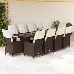 vidaXL 11-tlg. Garten-Bistro-Set mit Kissen Braun Poly Rattan