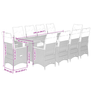 vidaXL 11-tlg. Garten-Bistro-Set mit Kissen Grau Poly Rattan