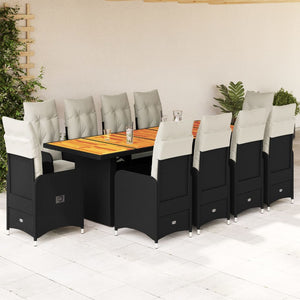 vidaXL 11-tlg. Garten-Bistro-Set mit Kissen Schwarz Poly Rattan