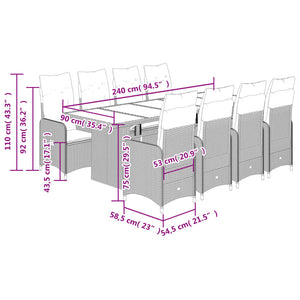 vidaXL 11-tlg. Garten-Bistro-Set mit Kissen Beige Poly Rattan