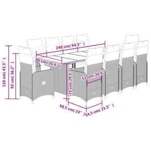 vidaXL 11-tlg. Garten-Bistro-Set mit Kissen Braun Poly Rattan