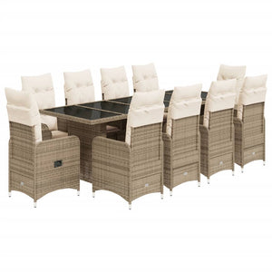 vidaXL 11-tlg. Garten-Bistro-Set mit Kissen Beige Poly Rattan