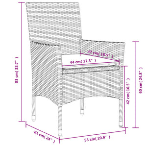 vidaXL 3-tlg. Garten-Essgruppe mit Kissen Schwarz Poly Rattan Glas