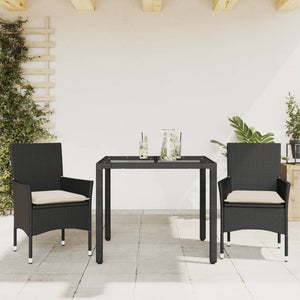 vidaXL 3-tlg. Garten-Essgruppe mit Kissen Schwarz Poly Rattan Glas