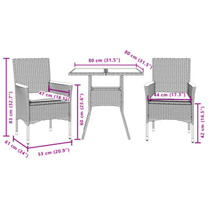 vidaXL 3-tlg. Garten-Essgruppe mit Kissen Grau Poly Rattan Akazie