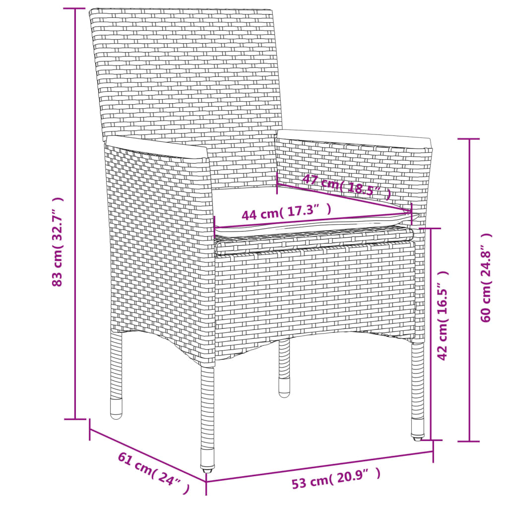 vidaXL 3-tlg. Garten-Essgruppe mit Kissen Grau Poly Rattan Akazie