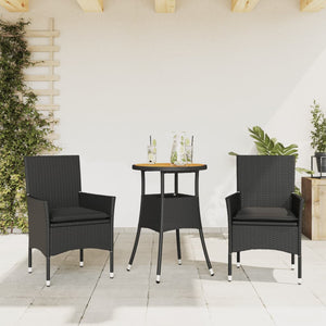 vidaXL 3-tlg. Garten-Essgruppe mit Kissen Schwarz Poly Rattan Akazie