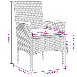 vidaXL 11-tlg. Garten-Essgruppe mit Kissen Schwarz Poly Rattan Glas