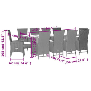 vidaXL 11-tlg. Garten-Essgruppe mit Kissen Beige Poly Rattan